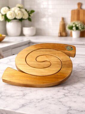 Vintage Wooden Swirl interlocking Wooden Trivets with Mother of Pearl Inlay.